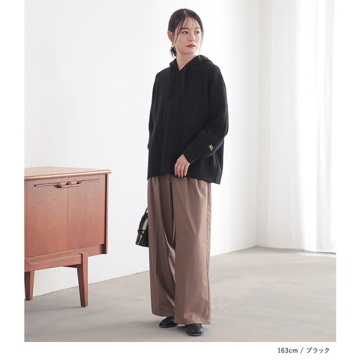 n'OrLABEL刺繍ロゴ入りワイドリブニットパーカー[品番