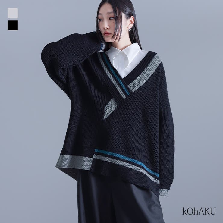 kOhAKUアシメ衿デザインニット[品番：MITW0017734