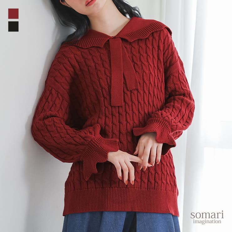 somari imaginationスカラップセーラーケーブルニット  | osharewalker | 詳細画像1 