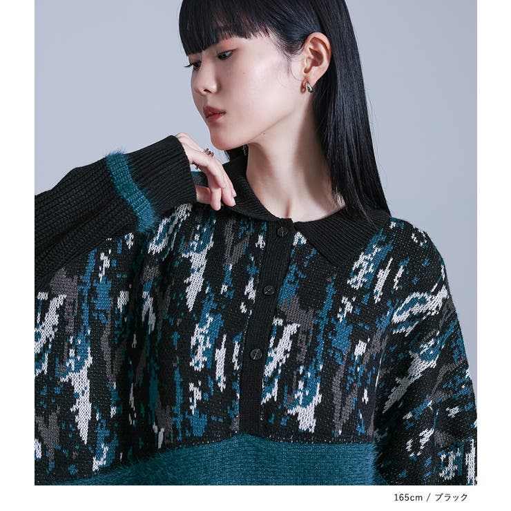 kOhAKUアート柄切替ポロニット  | osharewalker | 詳細画像2 