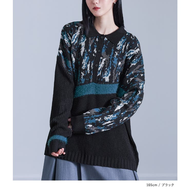 kOhAKUアート柄切替ポロニット  | osharewalker | 詳細画像4 