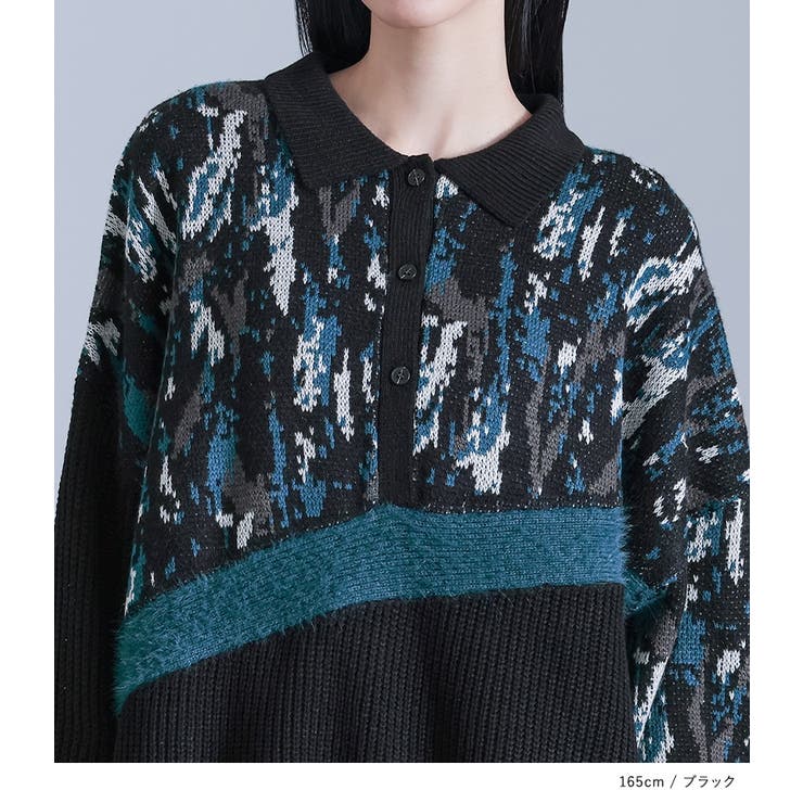 kOhAKUアート柄切替ポロニット  | osharewalker | 詳細画像9 