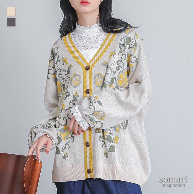 somari imagination花柄ジャカードニットカーディガン  | osharewalker | 詳細画像1 