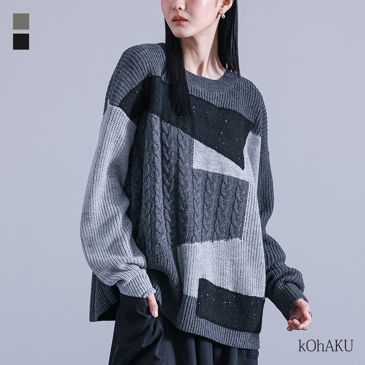 kOhAKUパッチワーク配色ニット  | osharewalker | 詳細画像1 