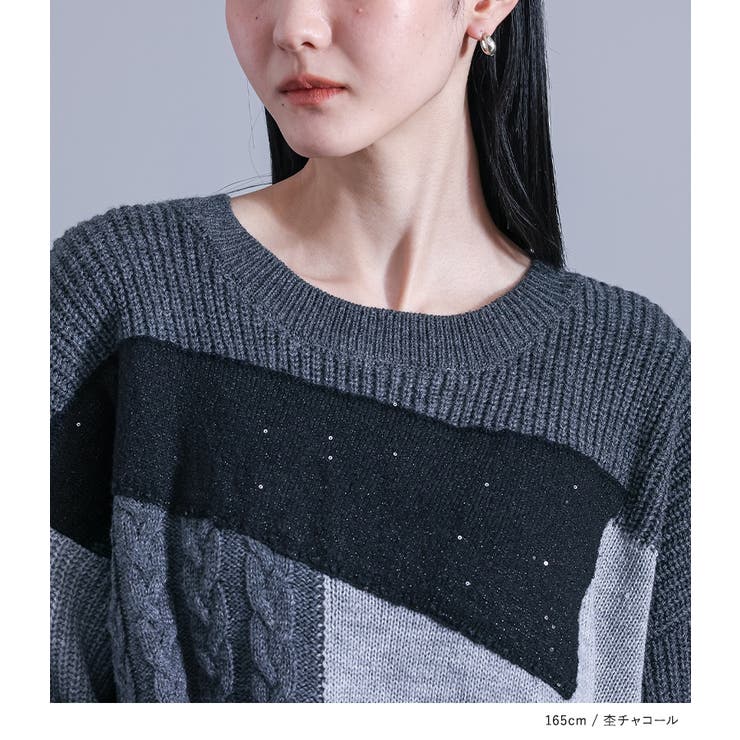 kOhAKUパッチワーク配色ニット  | osharewalker | 詳細画像12 