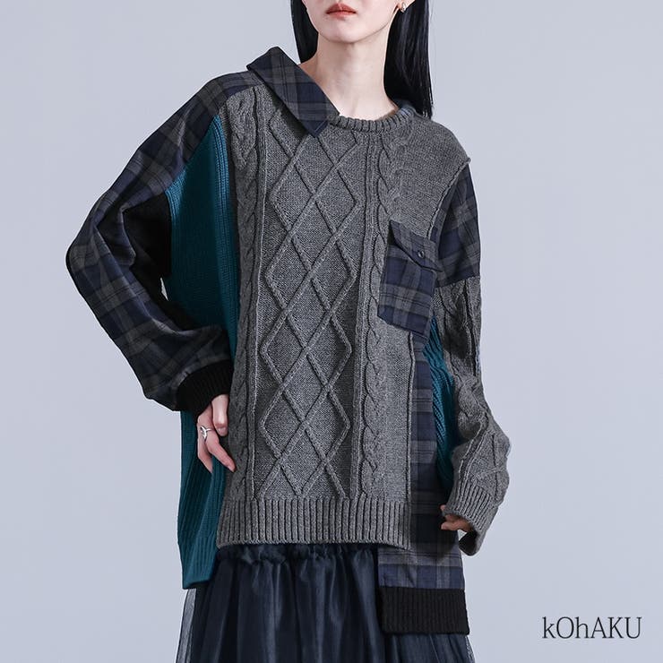 kOhAKU異素材切替ニット  | osharewalker | 詳細画像1 