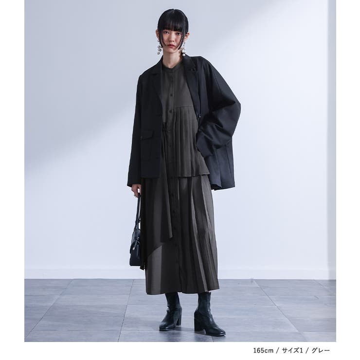 kOhAKU異素材アシンメトリープリーツワンピース  | osharewalker | 詳細画像4 