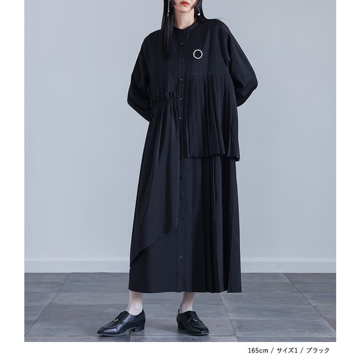 kOhAKU異素材アシンメトリープリーツワンピース  | osharewalker | 詳細画像10 