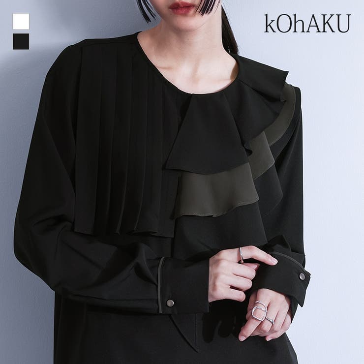 kOhAKU異素材配色プリーツブラウス | osharewalker | 詳細画像1 