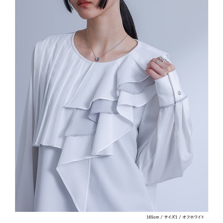 kOhAKU異素材配色プリーツブラウス | osharewalker | 詳細画像3 