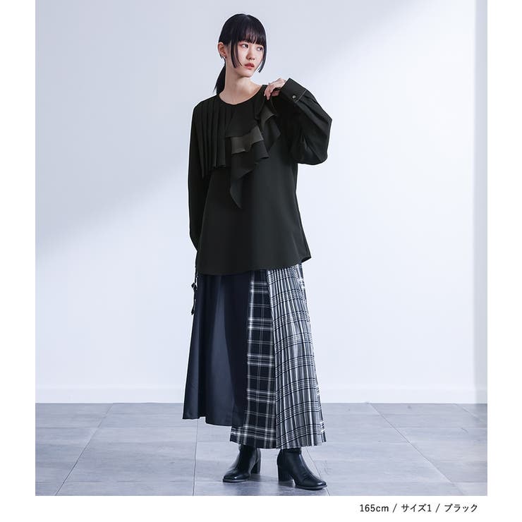 kOhAKU異素材配色プリーツブラウス | osharewalker | 詳細画像9 