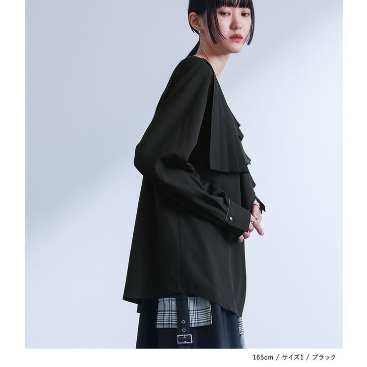 kOhAKU異素材配色プリーツブラウス | osharewalker | 詳細画像11 