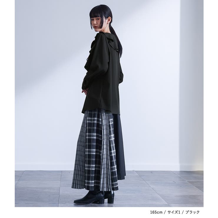 kOhAKU異素材配色プリーツブラウス | osharewalker | 詳細画像12 