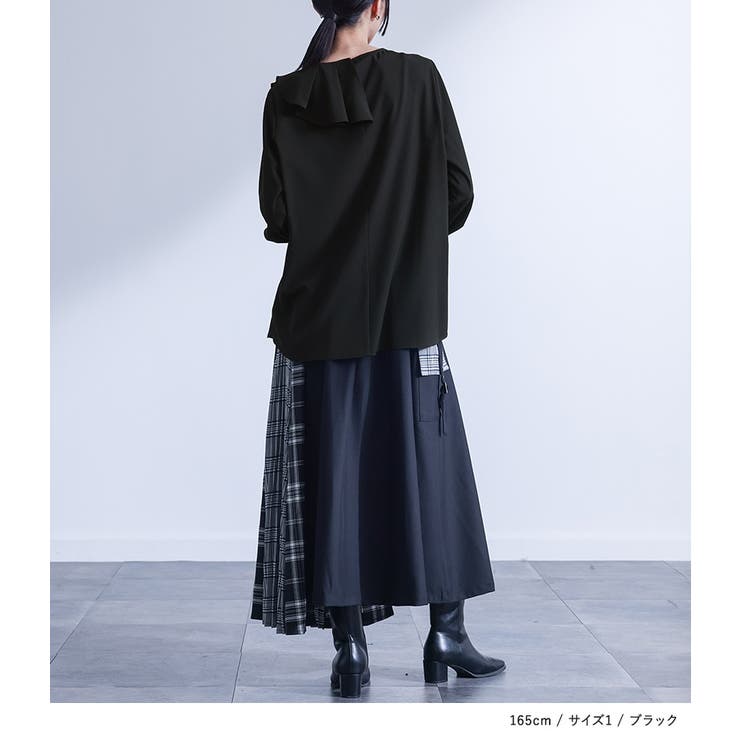 kOhAKU異素材配色プリーツブラウス | osharewalker | 詳細画像13 