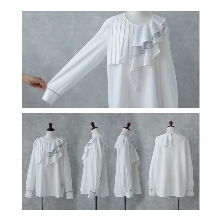 kOhAKU異素材配色プリーツブラウス | osharewalker | 詳細画像16 