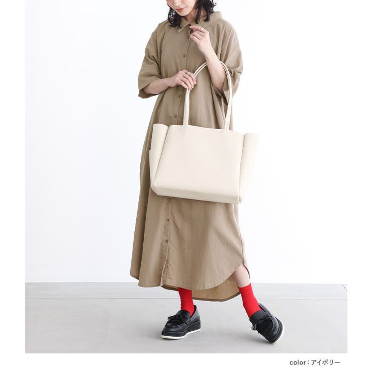 アイボリー レザー トートバッグ 洗える革のビッグドロップトートバッグ｜Washable Big Drop Tote Bag