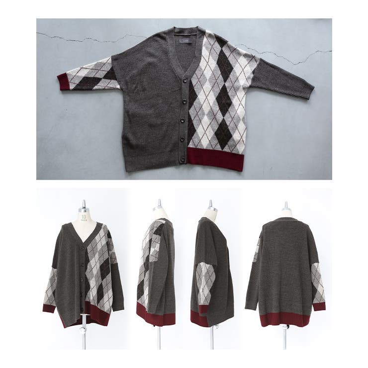 kOhAKUアシメアーガイル柄ニットカーディガン  | osharewalker | 詳細画像14 