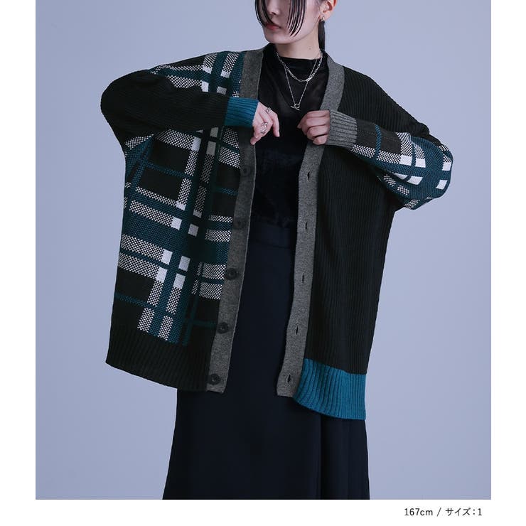 kOhAKUアシメチェック柄ニットカーディガン  | osharewalker | 詳細画像8 