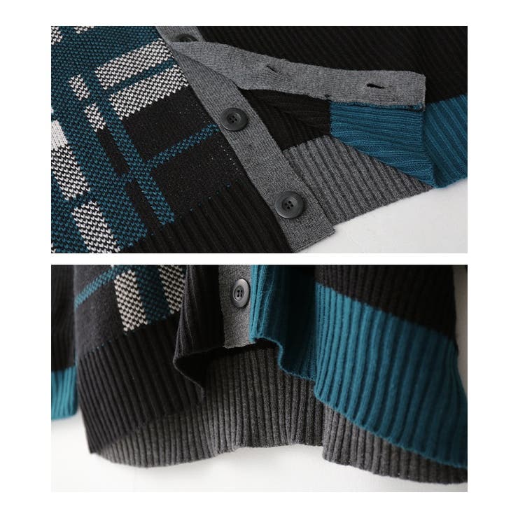 kOhAKUアシメチェック柄ニットカーディガン  | osharewalker | 詳細画像16 