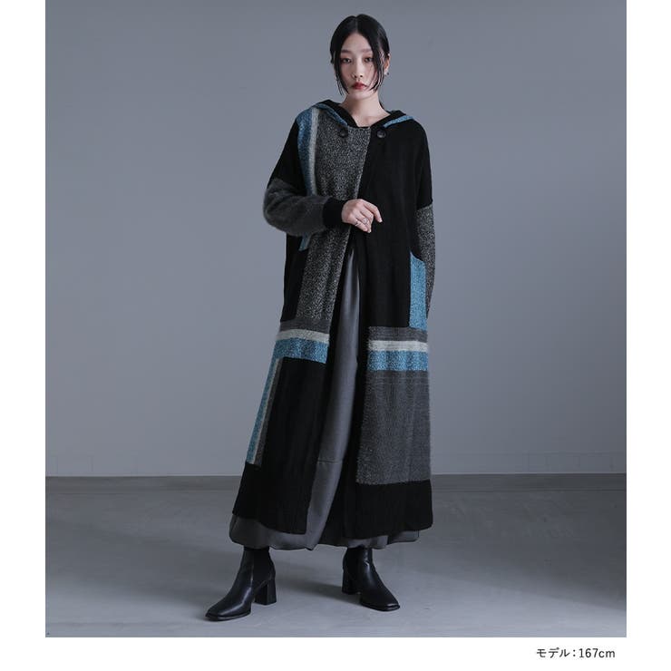 kOhAKU配色フード付きロングカーディガン  | osharewalker | 詳細画像3 