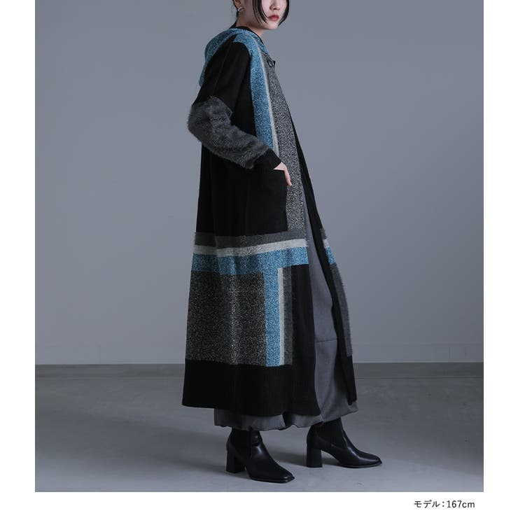 kOhAKU配色フード付きロングカーディガン  | osharewalker | 詳細画像6 