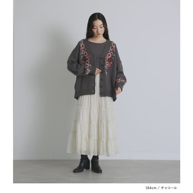 somari imagination花柄手刺繍ニットカーディガン[品番