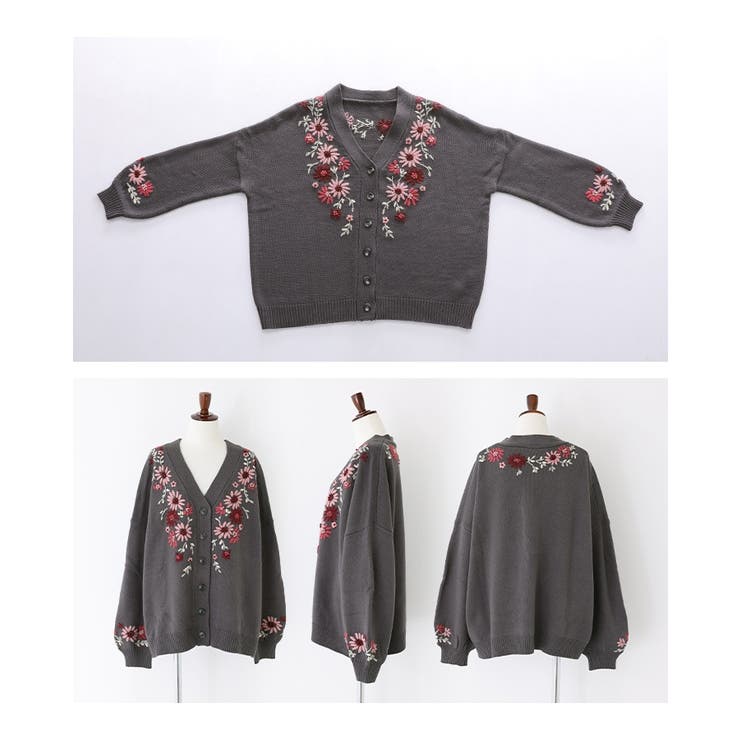 somari imagination花柄手刺繍ニットカーディガン[品番