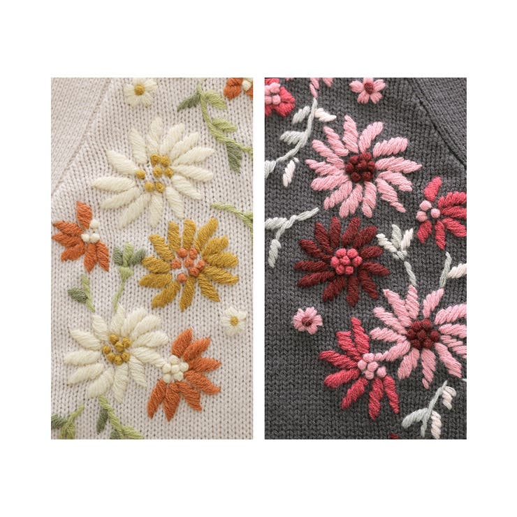 somari imagination花柄手刺繍ニットカーディガン[品番