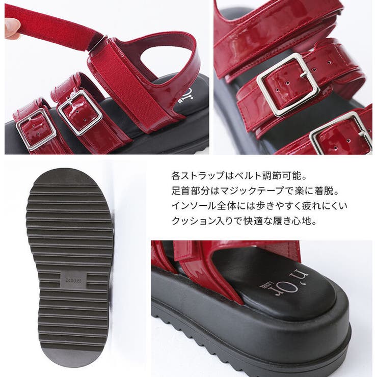 n'OrLABELベルトデザインエナメルサンダル | osharewalker | 詳細画像11 