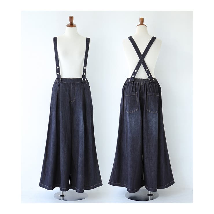 n'OrLABELひんやり冷感UVサスペンダー付きワイドデニムパンツ