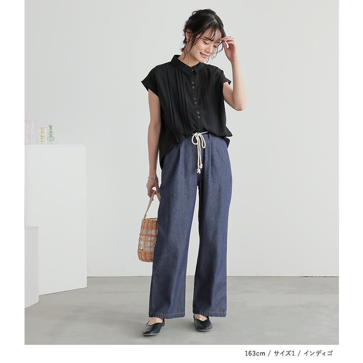 【美品】NARU ネイビー ワイドパンツ インディゴ　デニム　レディース 定番素材,デニム 日本製 レディース