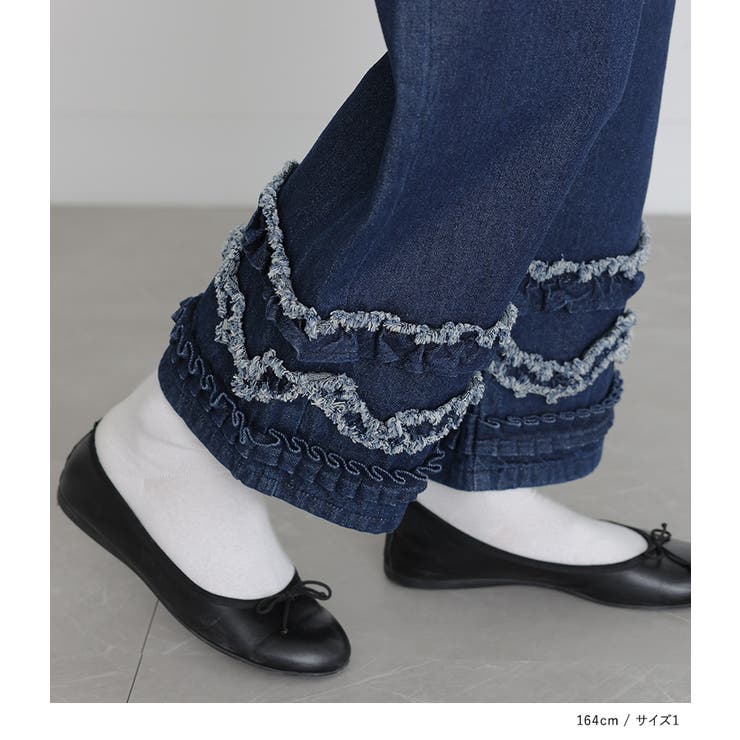 somari imaginationフリルデザインクロップドデニムパンツ | osharewalker | 詳細画像2 