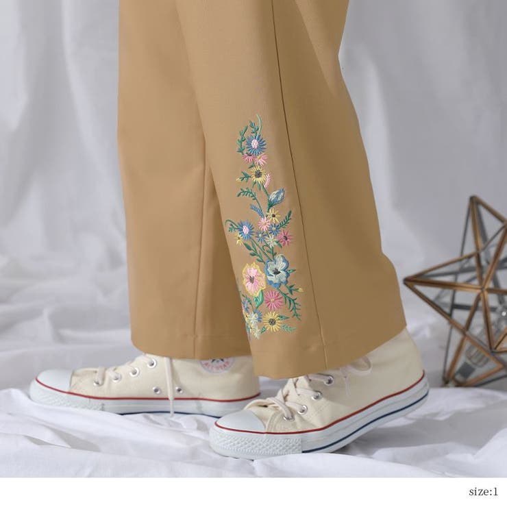 somari imagination花柄刺繍ストレートワイドパンツ[品番