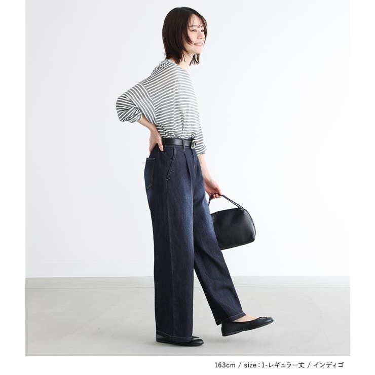 n'OrLABELひんやり冷感ワイドストレートデニムパンツ[品番