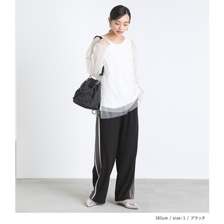 n'OrLABELカットジョーゼットサイドラインパンツ | osharewalker | 詳細画像2 