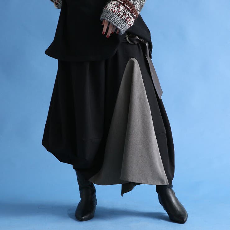 【新品】コハク　変形ティアードスカート　ロングスカート　ブラック　フリーサイズ
