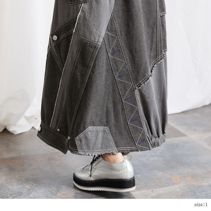 kOhAKUパッチワーク風デザインコクーンデニムスカート[品番  