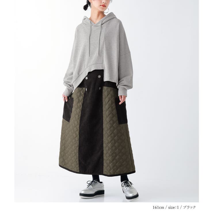 n'OrLABELキルト×コーデュロイ切替スカート | osharewalker | 詳細画像2 