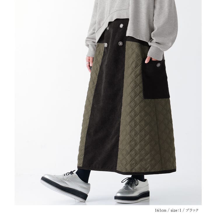 n'OrLABELキルト×コーデュロイ切替スカート | osharewalker | 詳細画像8 
