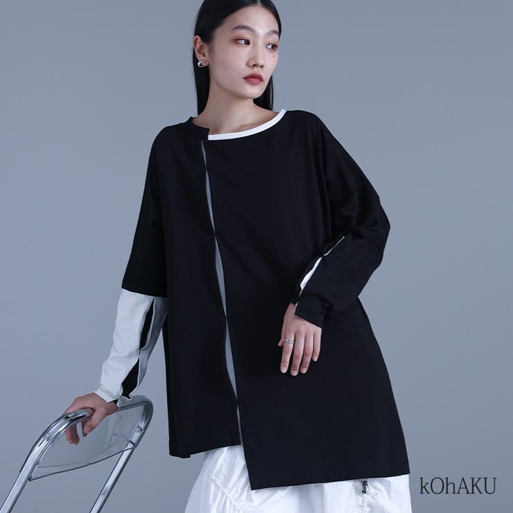 kOhAKUアシンメトリー配色タックカットソー  | osharewalker | 詳細画像1 