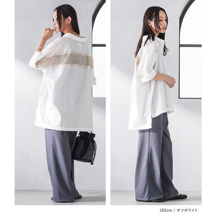 n'OrLABEL配色バックレースドルマンシャツ | osharewalker | 詳細画像14 