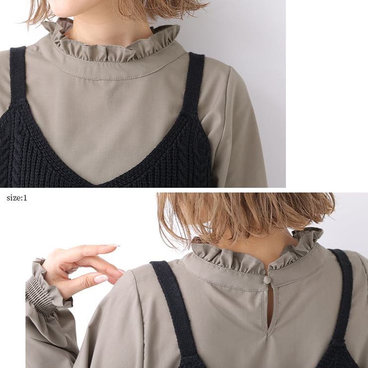 n'OrLABELニットベスト×チュニックブラウスセット[品番：MITW0015429