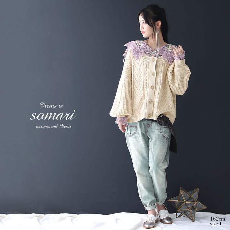 somari imaginationビッグカラー袖口レース花柄ブラウス[品番
