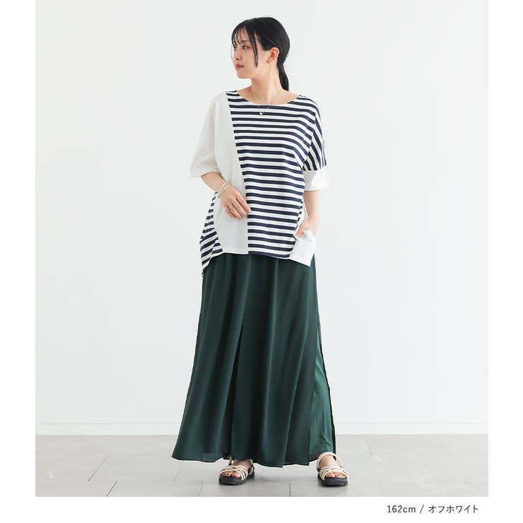 n'OrLABEL無地×ボーダー切替アシメデザインTシャツ | osharewalker | 詳細画像8 