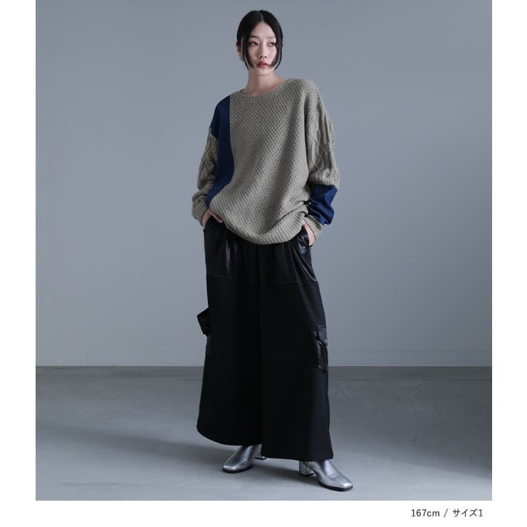 kOhAKUデニム切替ケーブル袖ニット  | osharewalker | 詳細画像3 