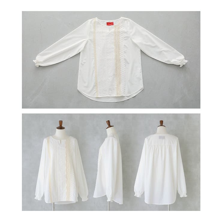 somari imagination レディース プルオーバーブラウス  レース付き 長袖 ホワイト ナチュラル服 楽天市場】ロンT レディース トップス 長袖 レースプリント