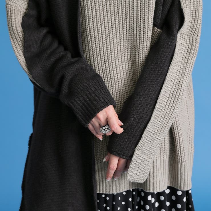 kOhAKU配色アシメ変形デザインニット