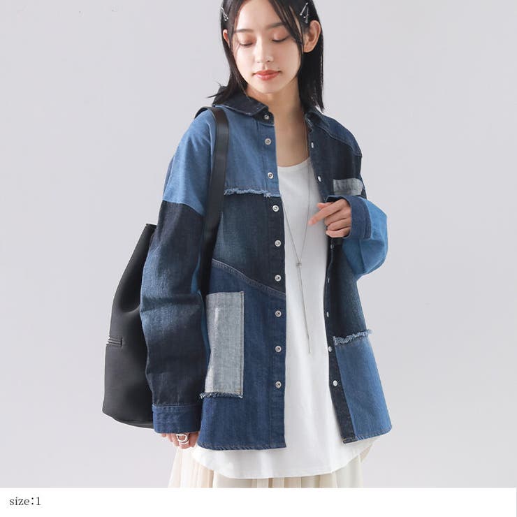 kOhAKUパッチワークコットンデニムシャツ [品番：MITW0016583