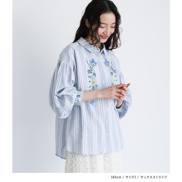 somari imagination花柄刺繍ボリューム袖シャツブラウス [品番