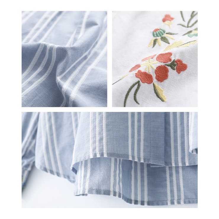 somari imagination花柄刺繍ボリューム袖シャツブラウス [品番